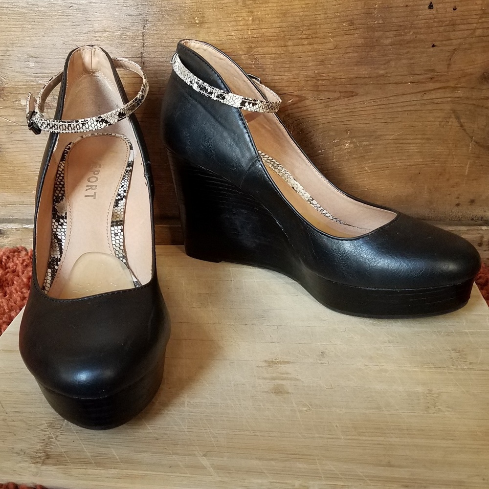 Black ankle strap wedges